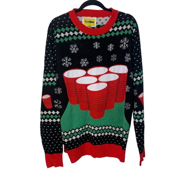 Tipsy Elves Mens Cheer Pong Game Ugly Christmas Sweater XL Holiday Party - Picture 1 of 7